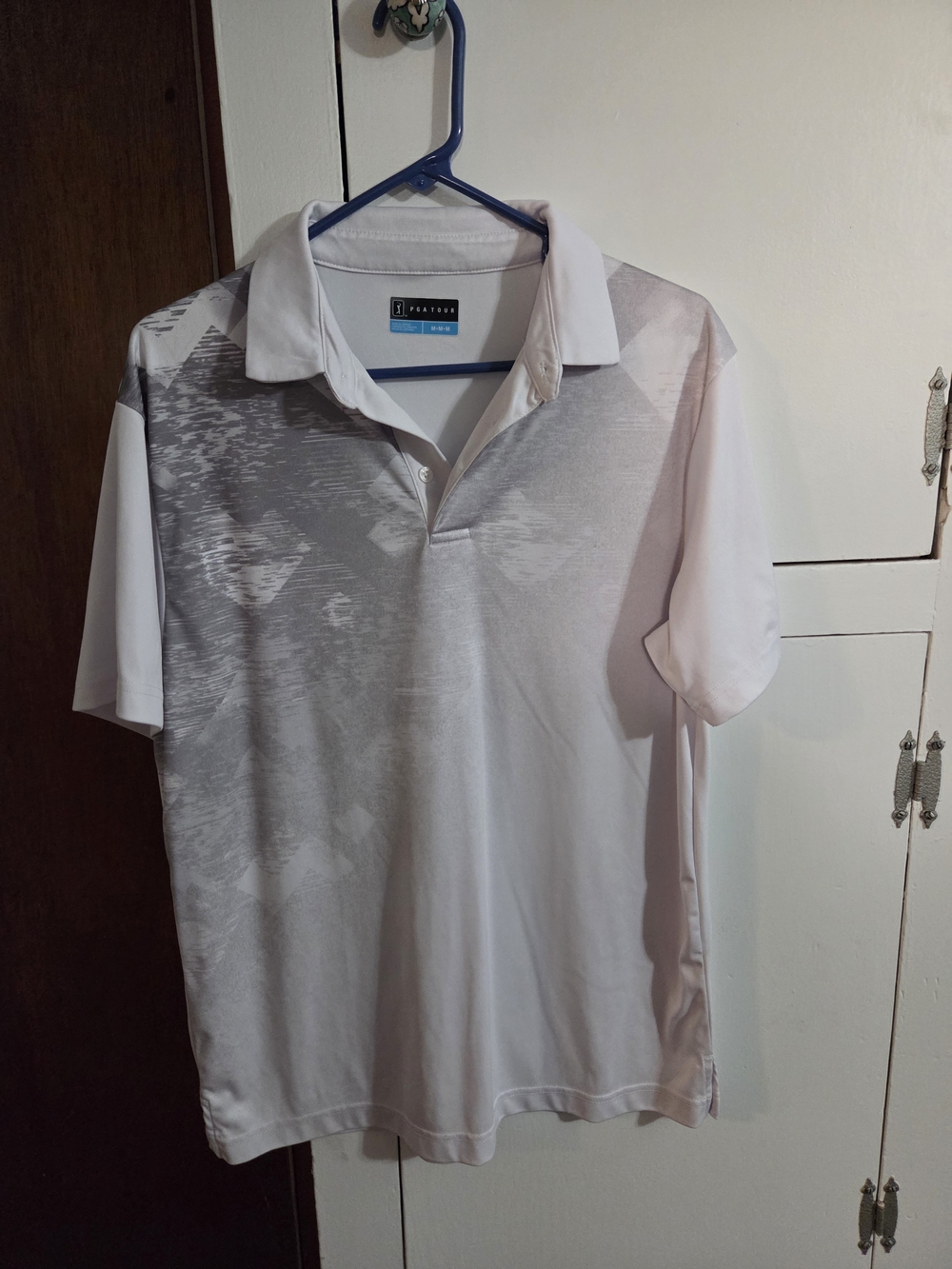 PGA Tour White Men’s Polo with Subtle Gray Pattern